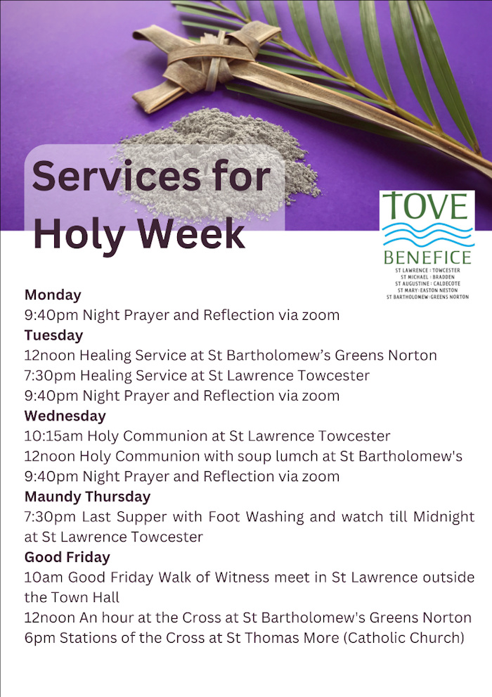 Services for Holy Week in the Tove Benefice
