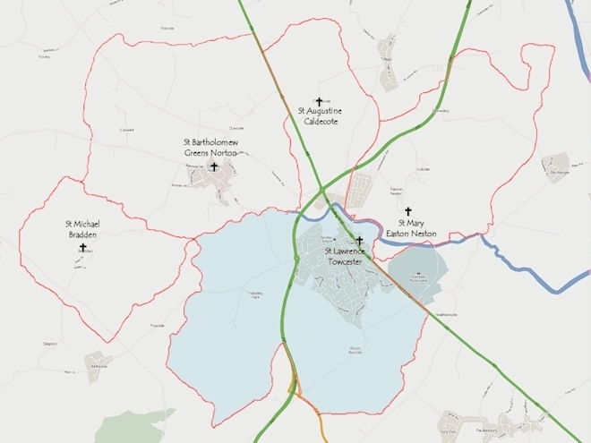 St Lawrence's location in the Tove Benefice